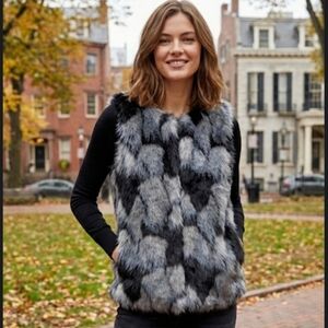 Bisou Bisou Faux Fur Vest Black and Gray